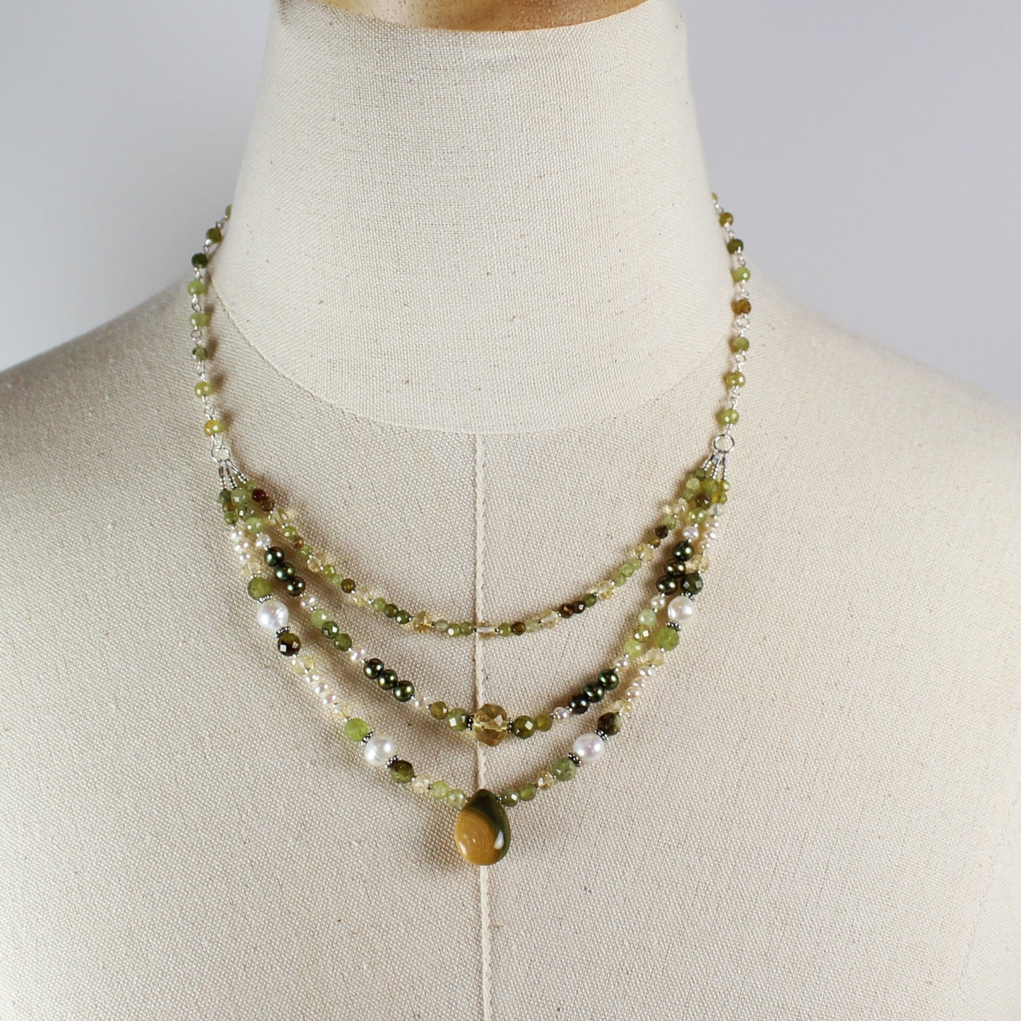 Green and Yellow 3-Strand Necklace