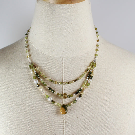 Green and Yellow 3-Strand Necklace