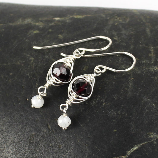 Garnet Herringbone Earrings