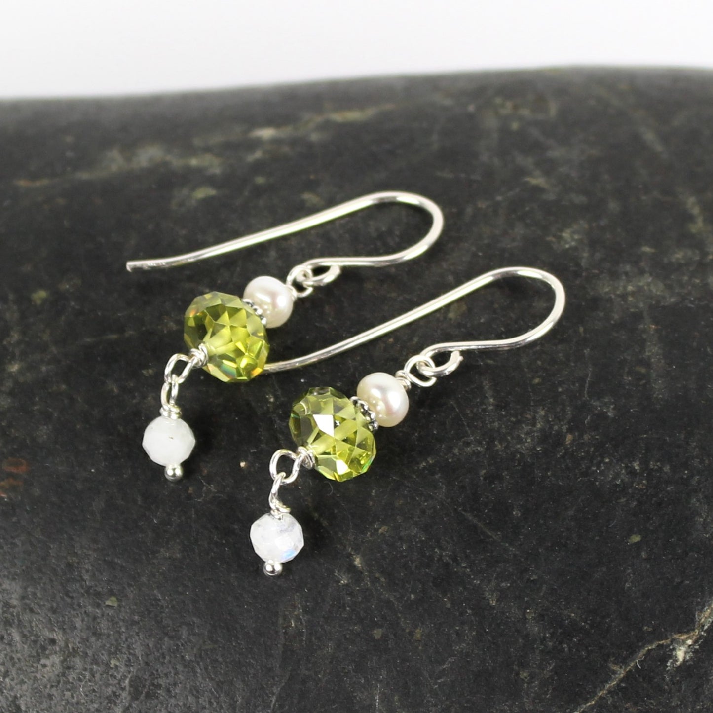 Lime Crystal and Pearl Earrings