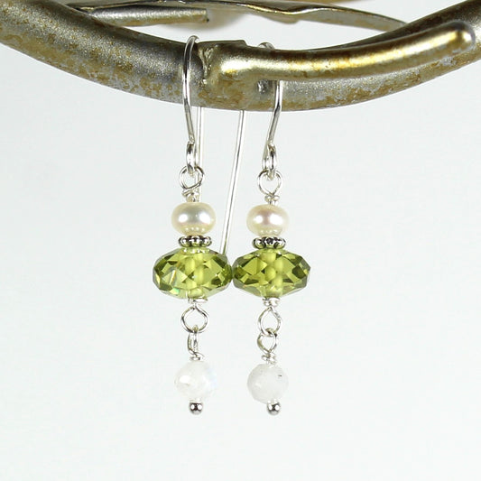 Lime Crystal and Pearl Earrings