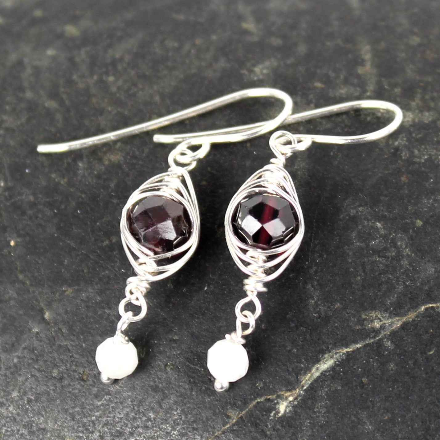 Garnet Herringbone Earrings