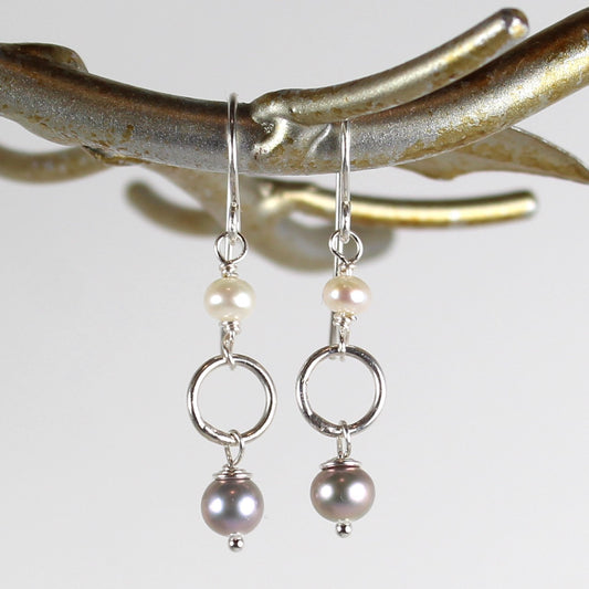 Sterling and Pearl Loop Earrings