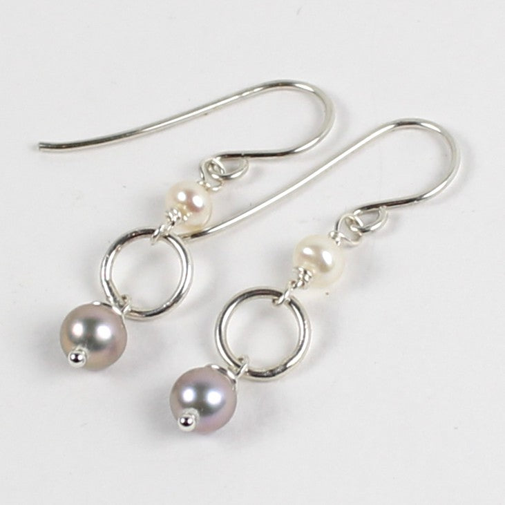Sterling and Pearl Loop Earrings