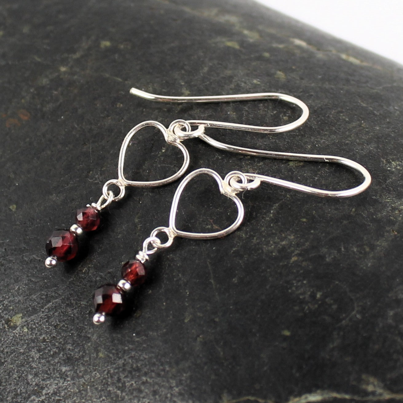 Heart and Garnet Earrings