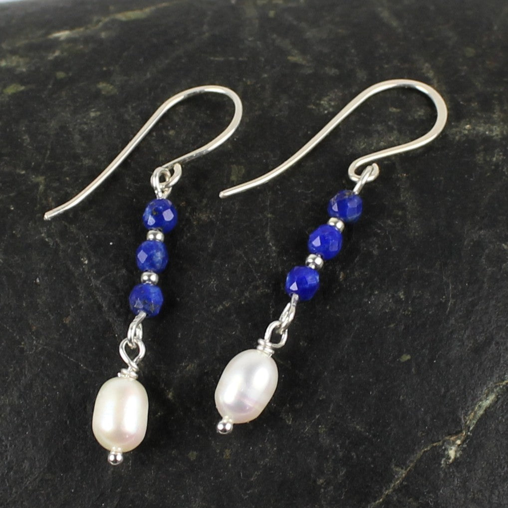 Lapis and Pearl Stack Earrings