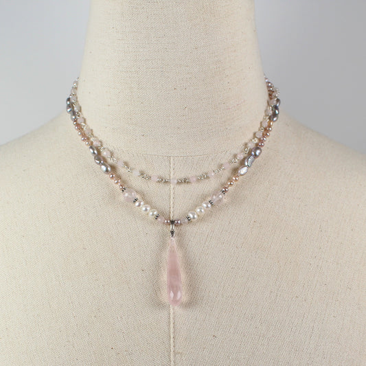 Rose Quartz Teardrop Necklace