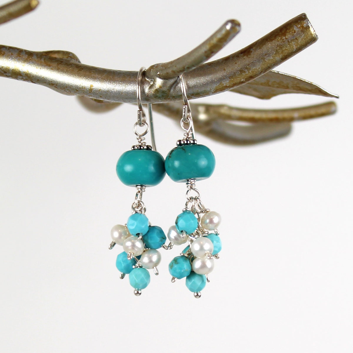Turquoise and Pearl Dangle Earrings