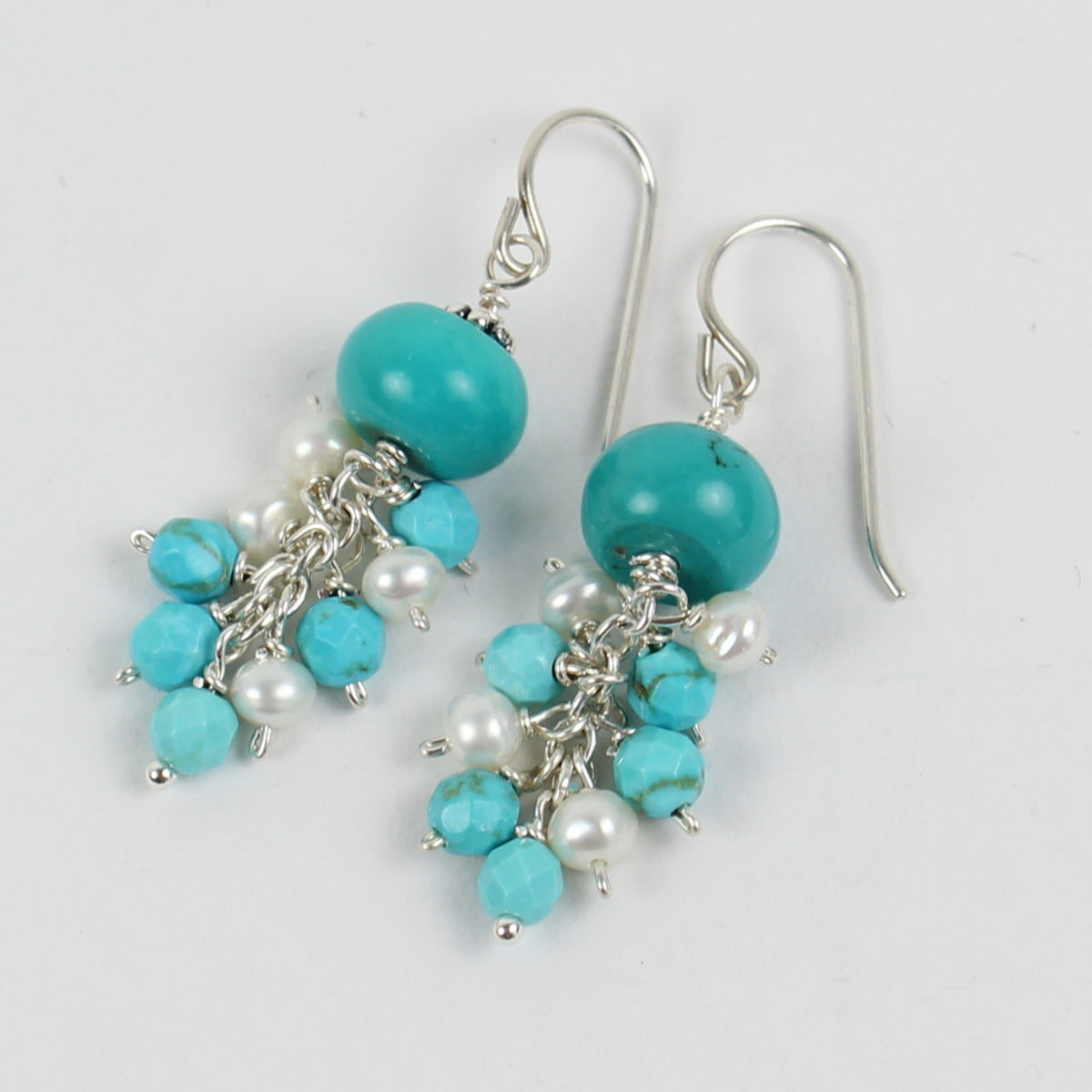 Turquoise and Pearl Dangle Earrings