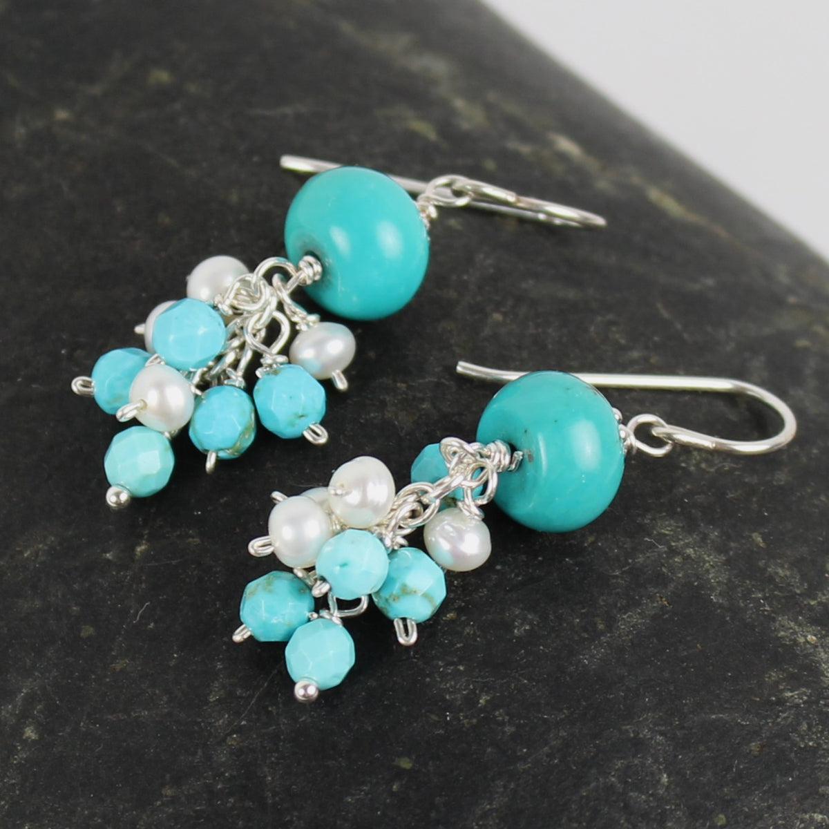 Turquoise and Pearl Dangle Earrings