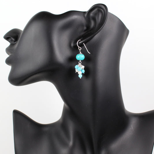 Turquoise and Pearl Dangle Earrings