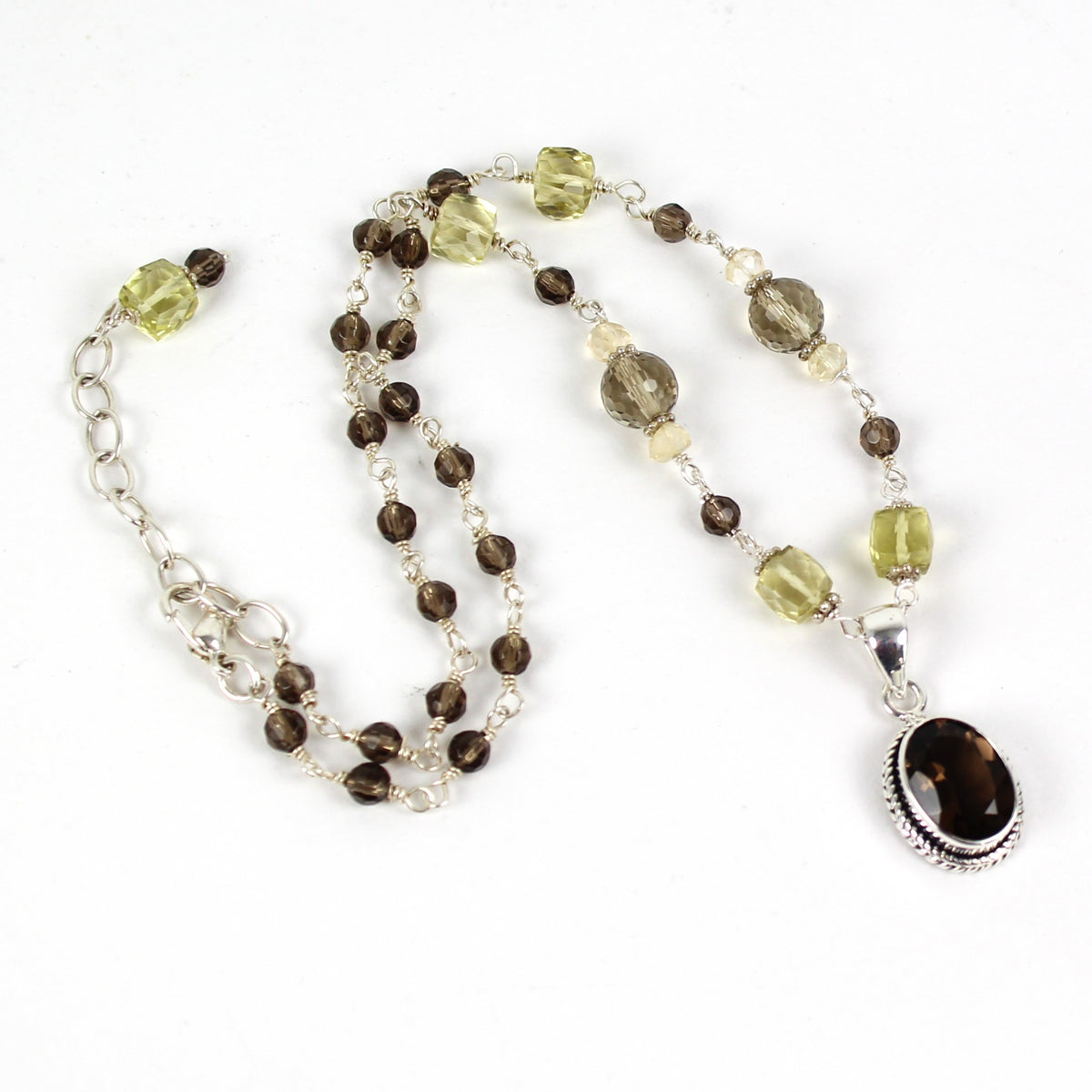 Smoky Quartz and Citrine Wire Wrapped Necklace