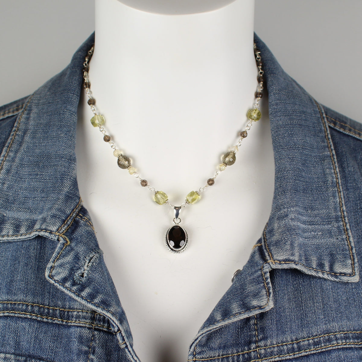 Smoky Quartz and Citrine Wire Wrapped Necklace
