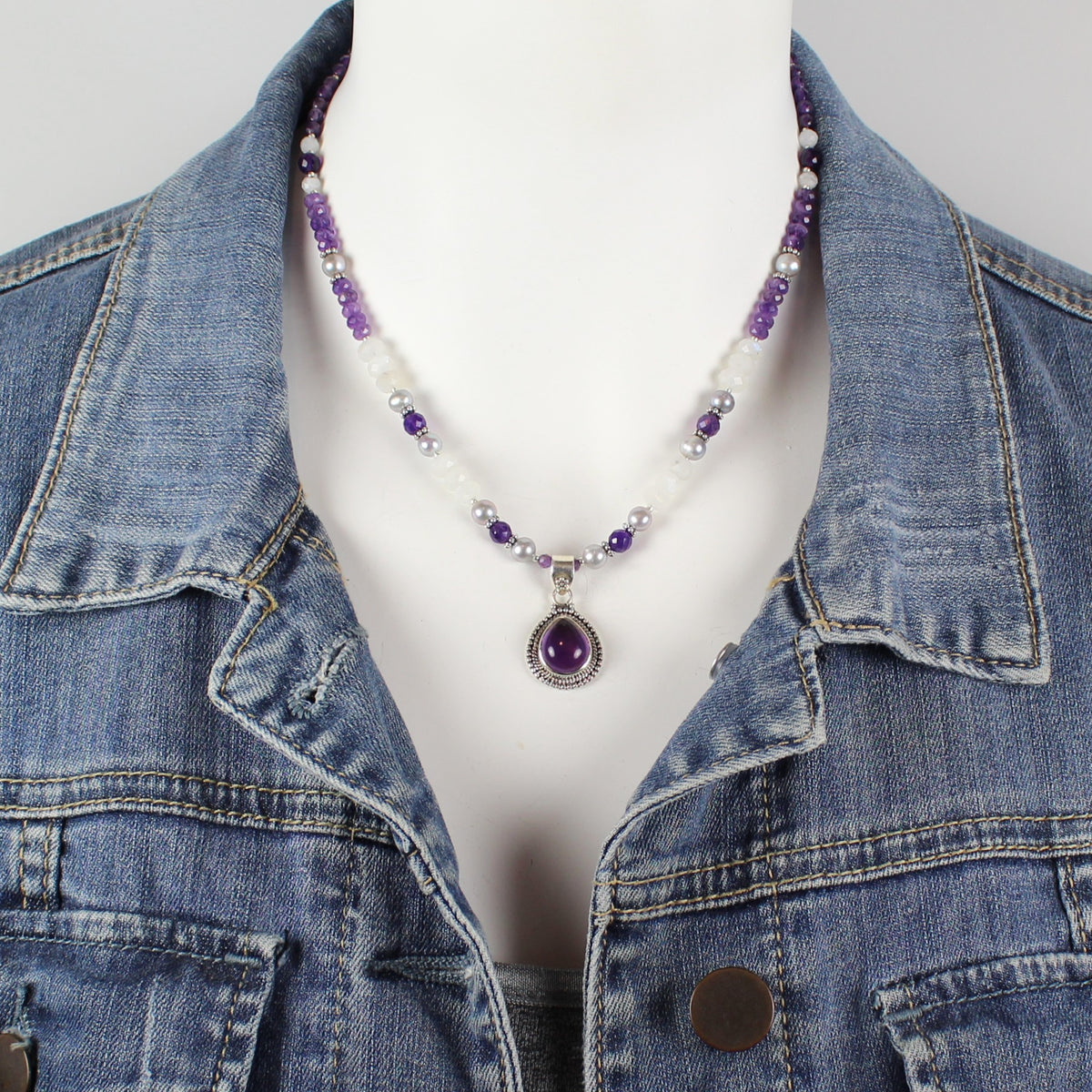 Amethyst Teardrop Pendant Necklace