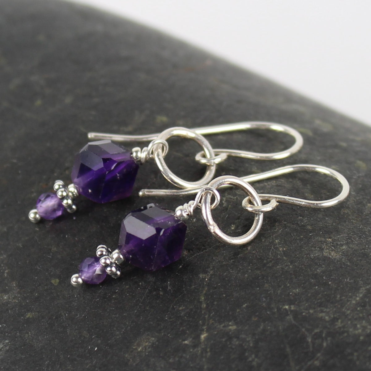 Sterling and Amethyst Loop Earrings