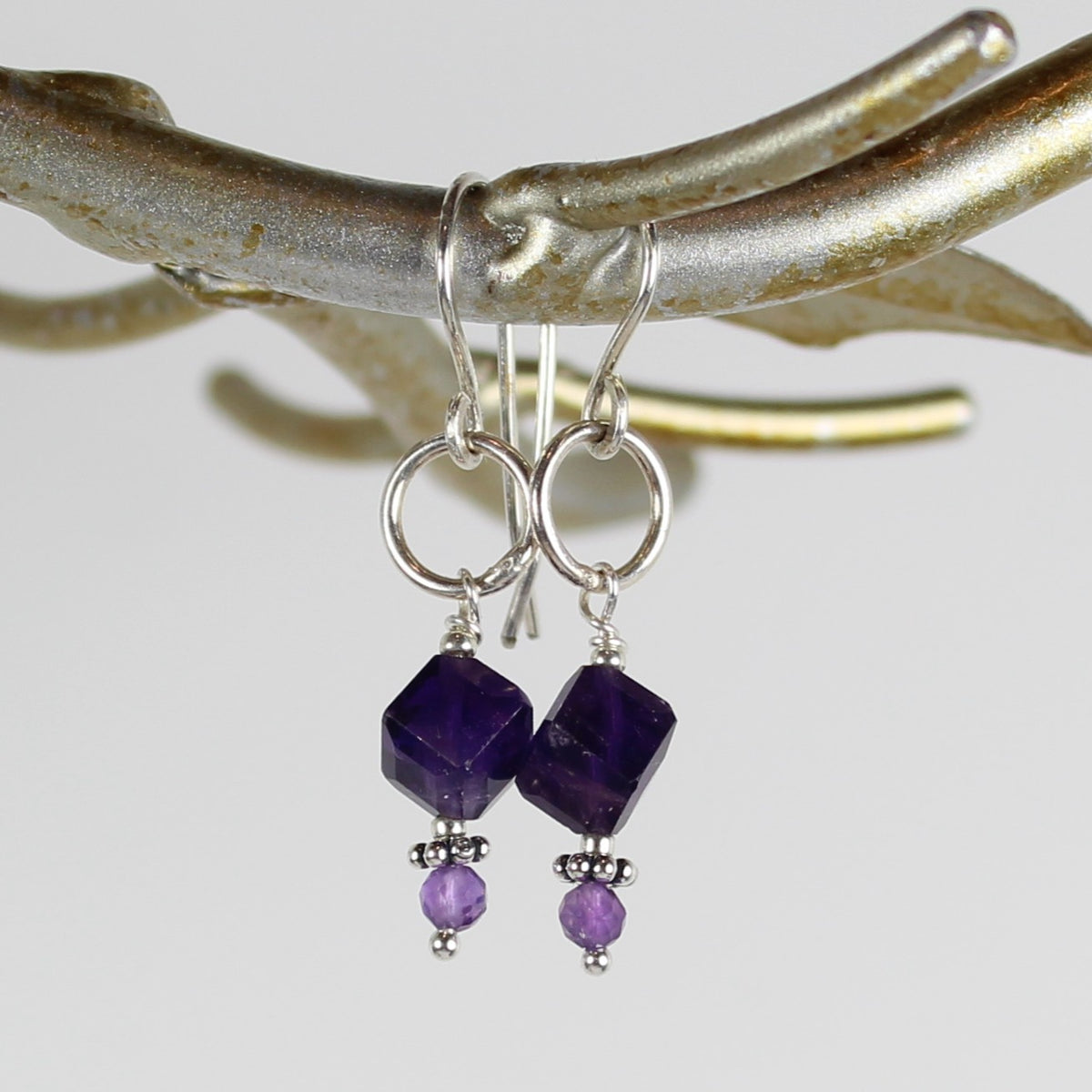 Sterling and Amethyst Loop Earrings