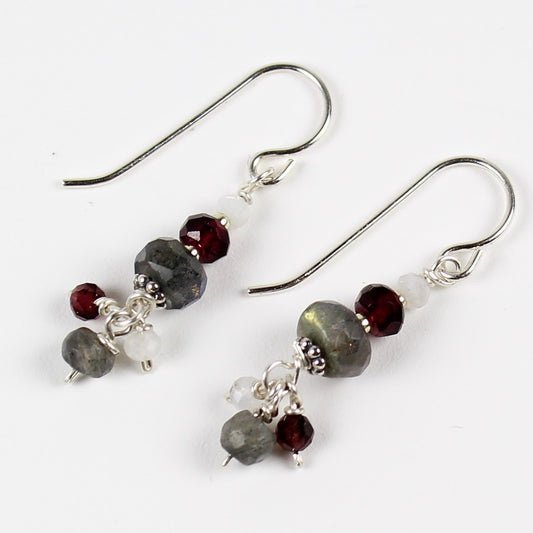 Labradorite, Garnet and Moonstone Earrings