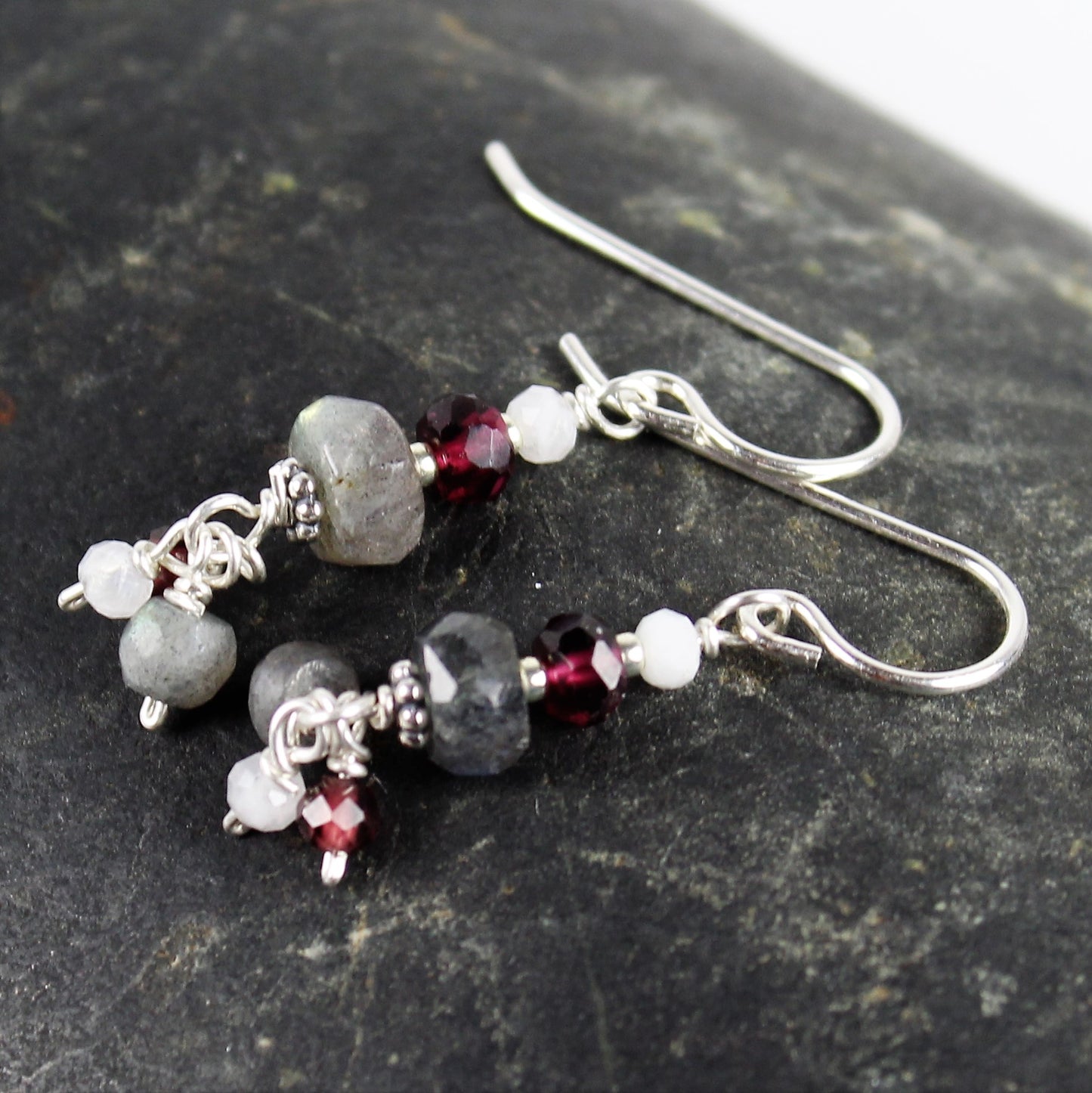 Labradorite, Garnet and Moonstone Earrings