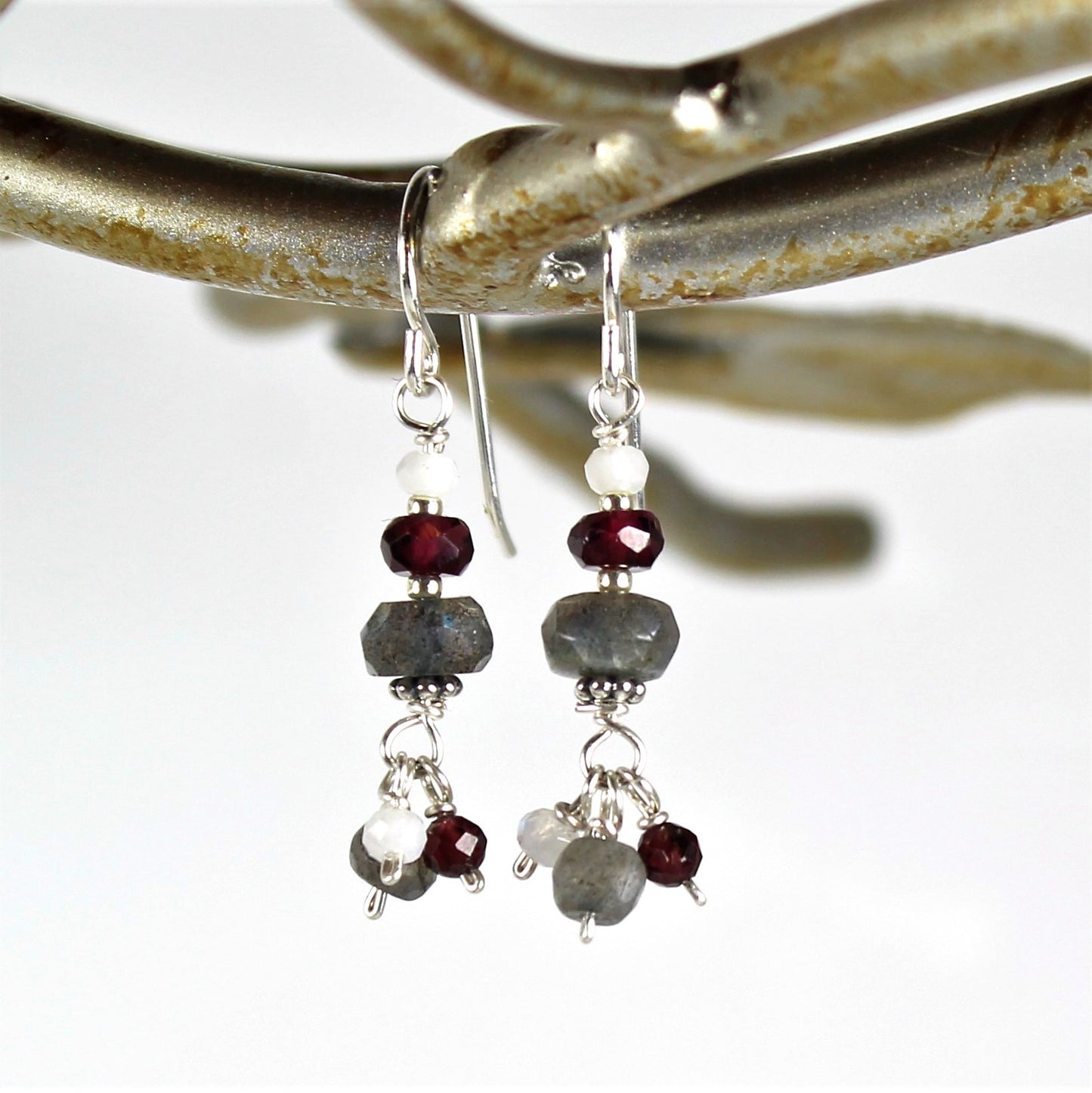 Labradorite, Garnet and Moonstone Earrings