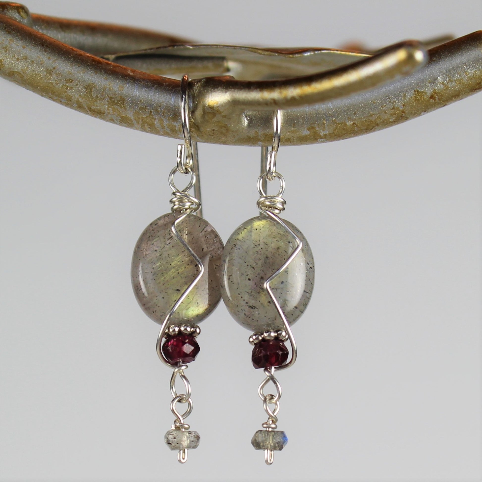 sterling wire accent on top of smooth labradorite earrings