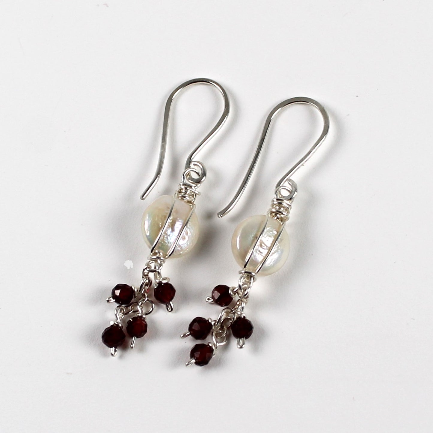 Coin Pearl and Garnet Earrings