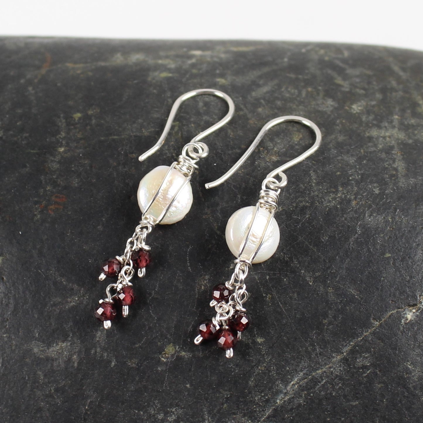 Coin Pearl and Garnet Earrings