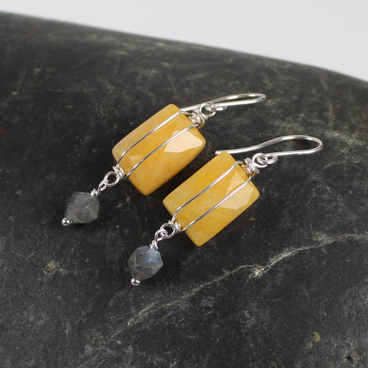 Yellow Jade and Labradorite Earrings