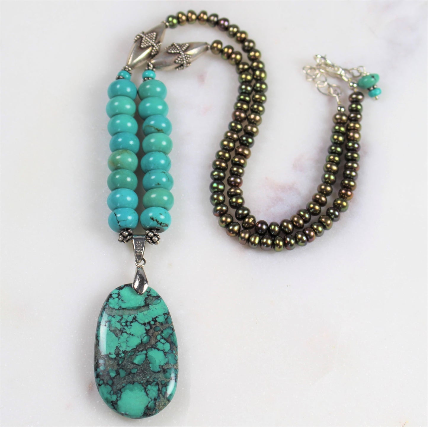 Turquoise and Green Pearl Necklace