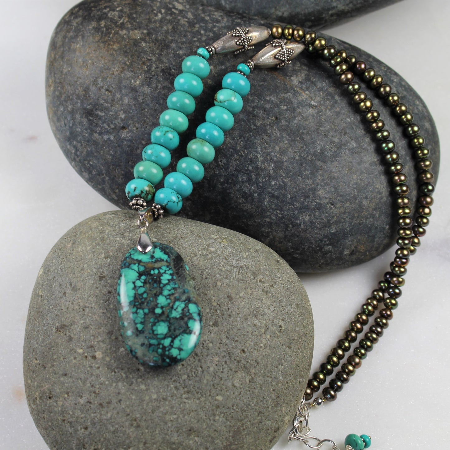 Turquoise and Green Pearl Necklace