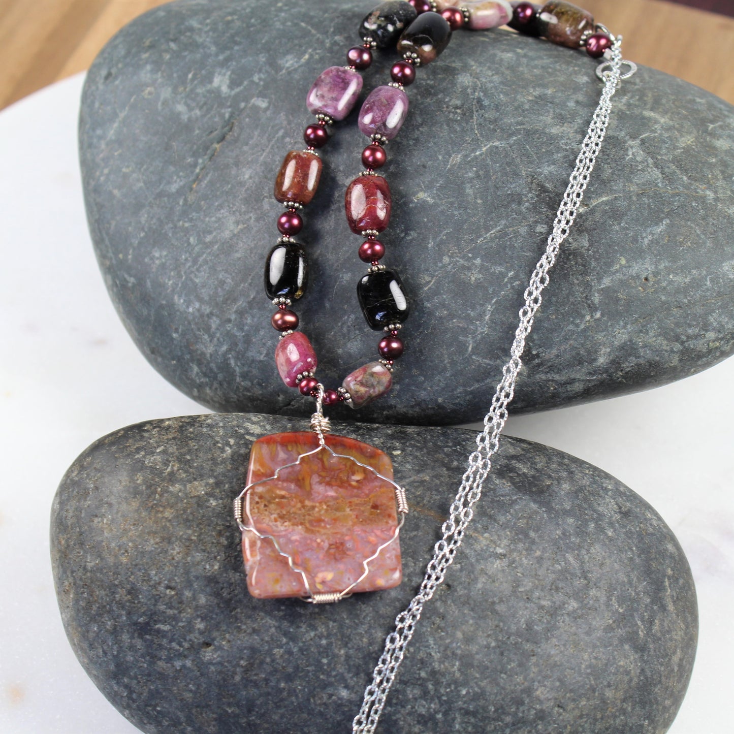 Pink Jasper Pendant Necklace