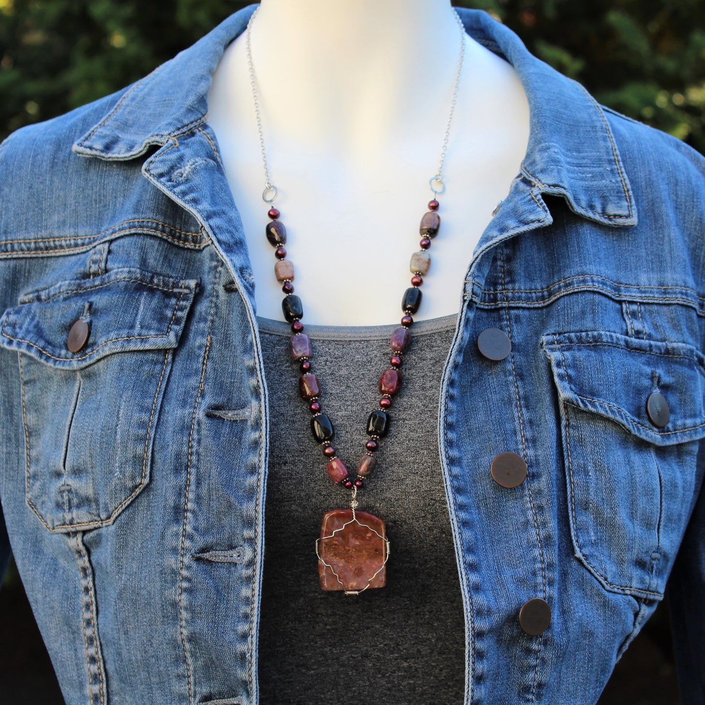 Pink Jasper Pendant Necklace