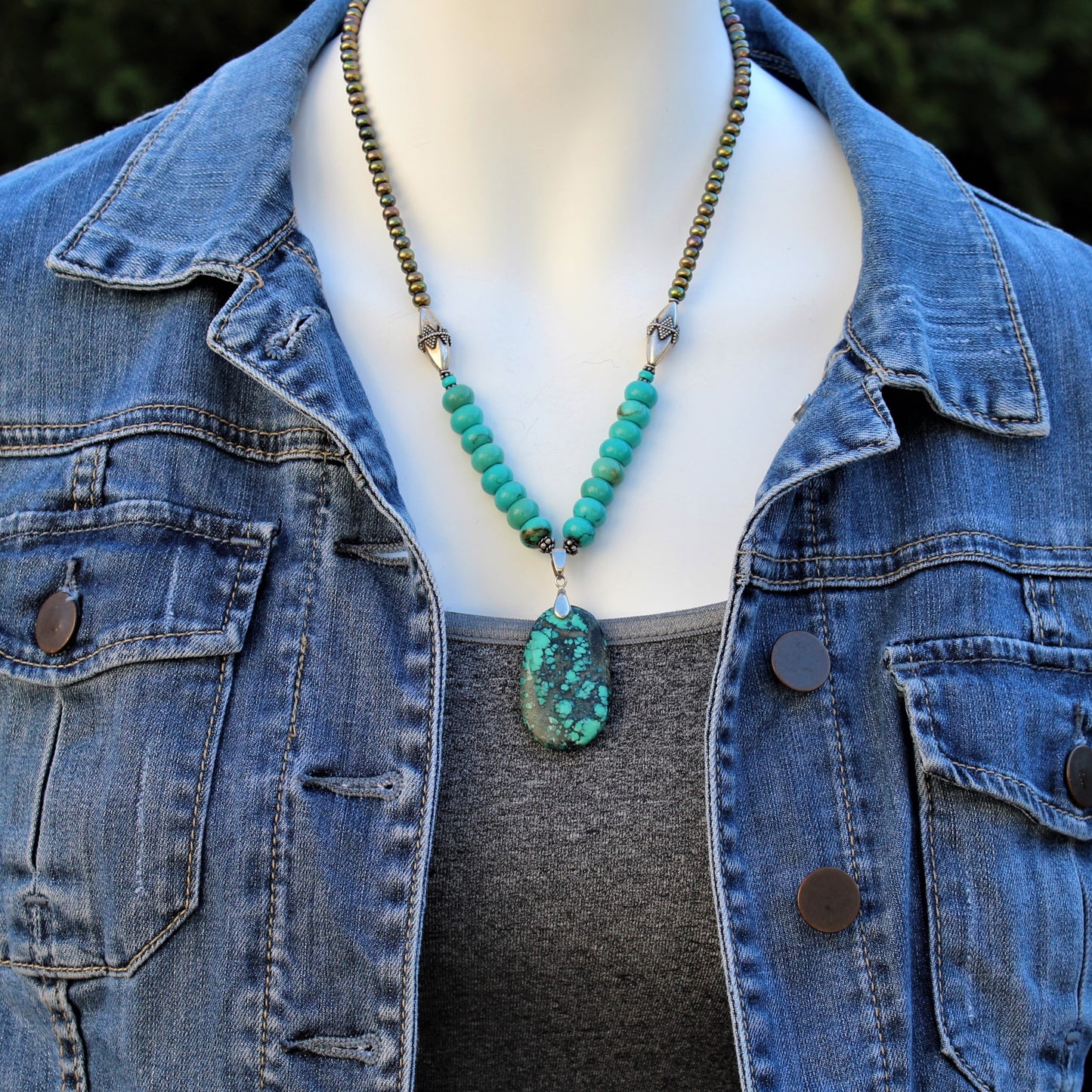 Turquoise and Green Pearl Necklace