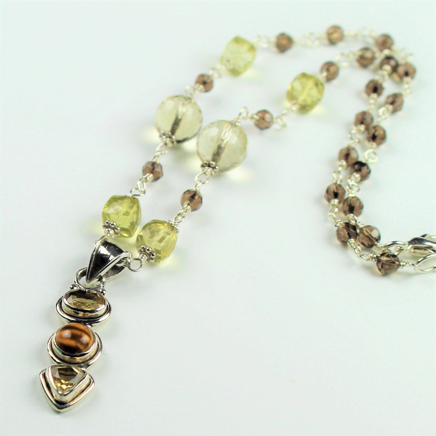 Smoky Quartz and Citrine Wire Wrapped Necklace