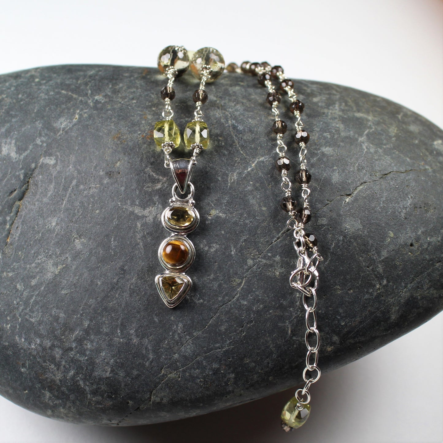 Smoky Quartz and Citrine Wire Wrapped Necklace