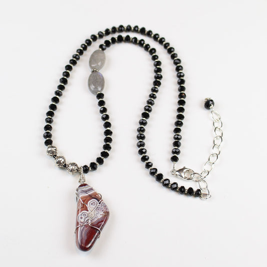 Black Spinel and Crazy Lace Agate Necklace