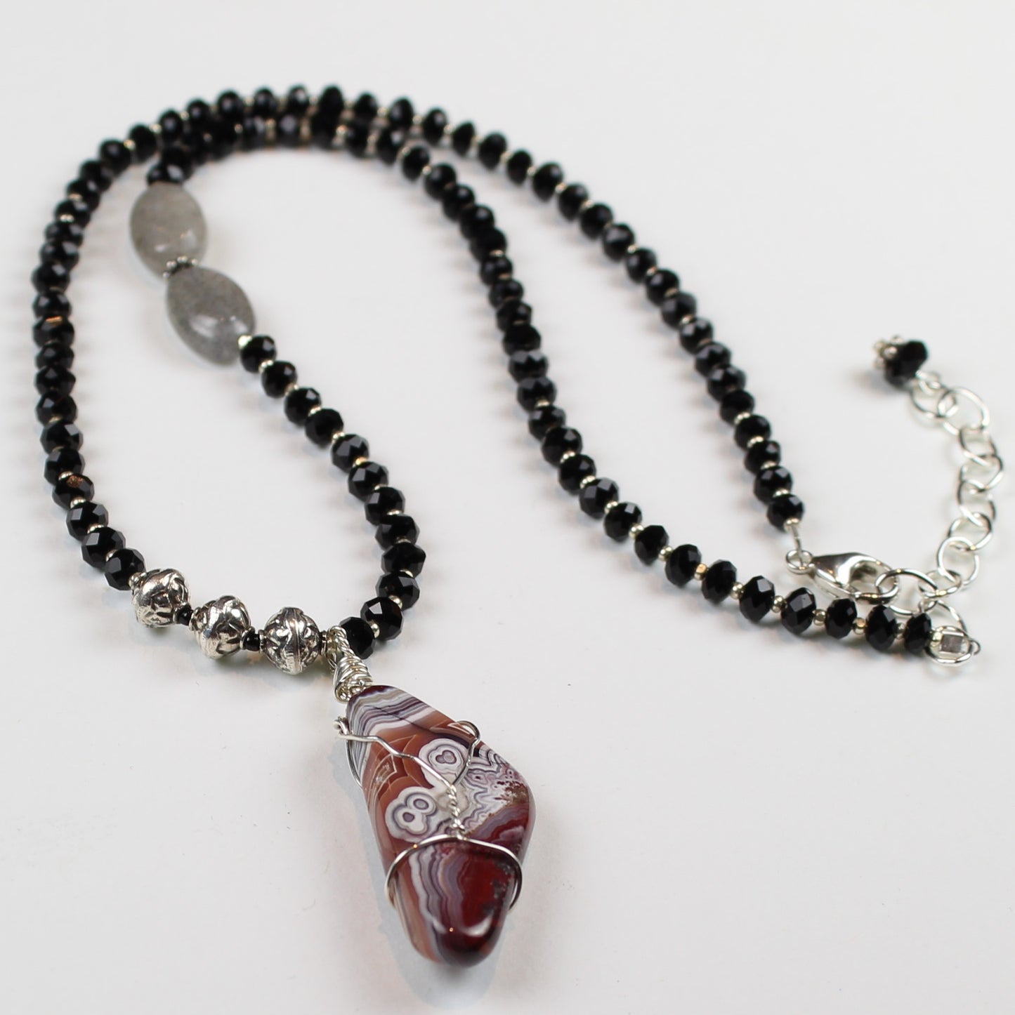 Black Spinel and Crazy Lace Agate Necklace