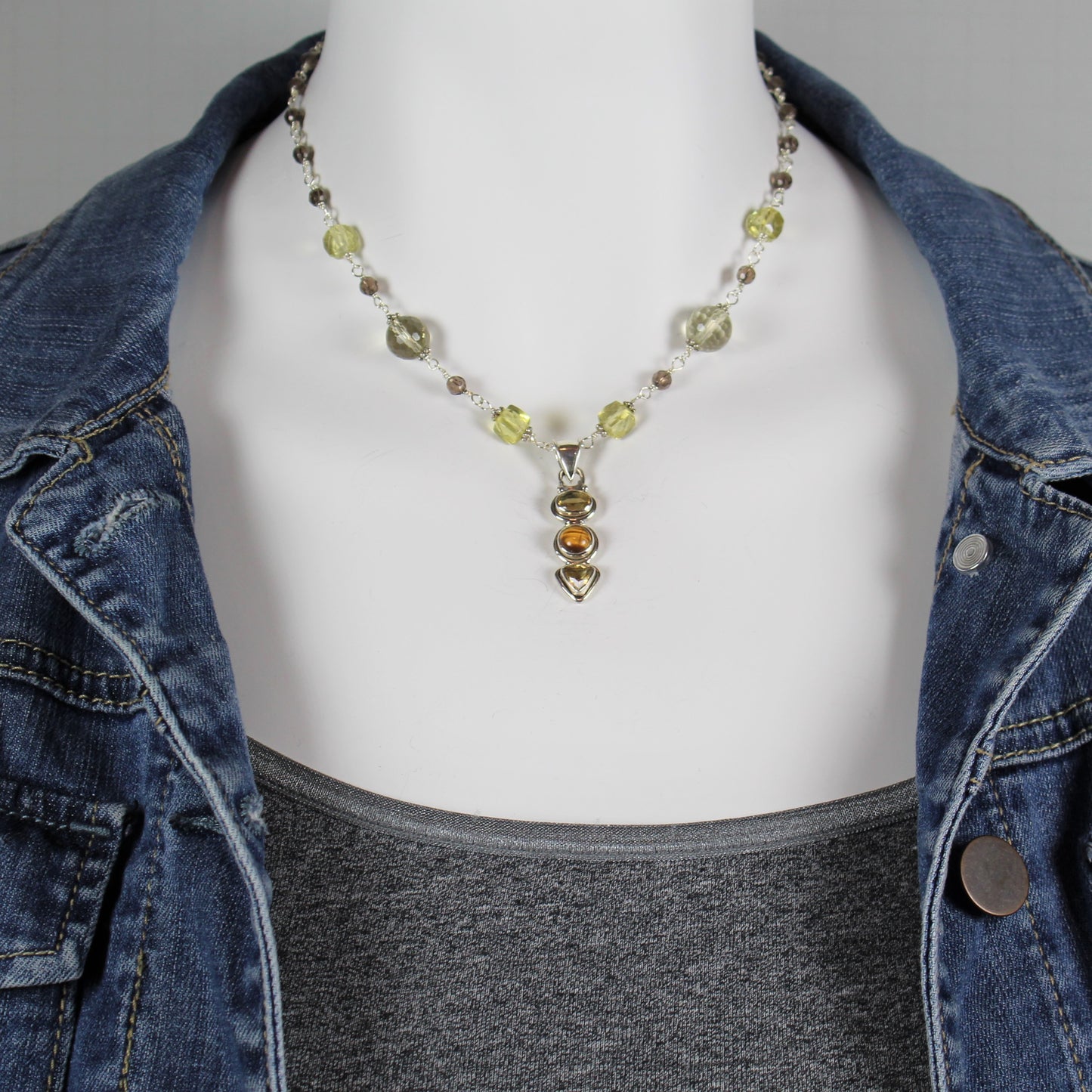 Smoky Quartz and Citrine Wire Wrapped Necklace