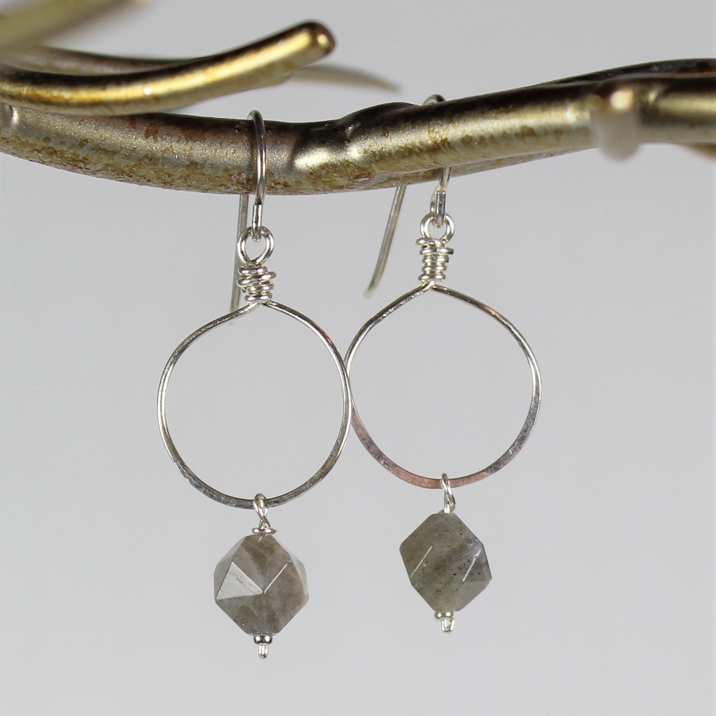 Star Cut Labradorite Sterling Loop Earrings