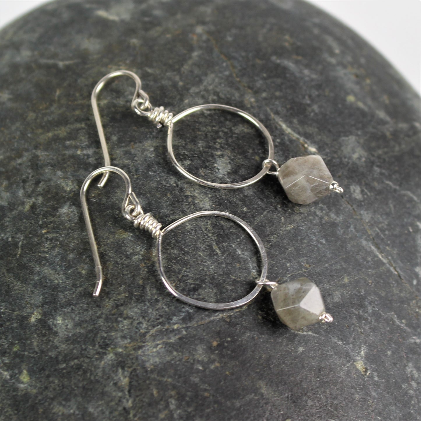 Star Cut Labradorite Sterling Loop Earrings