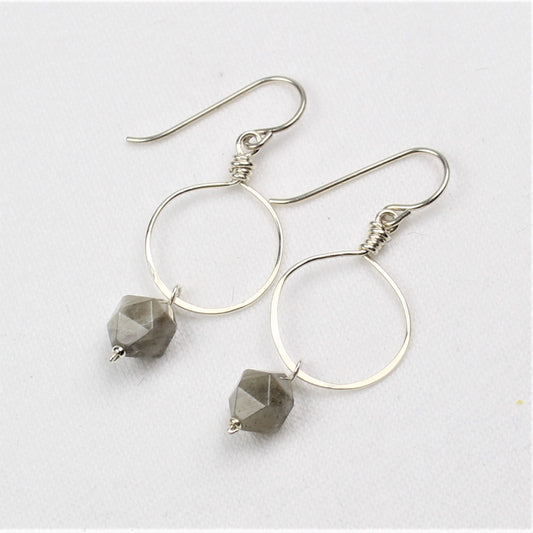 Star Cut Labradorite Sterling Loop Earrings