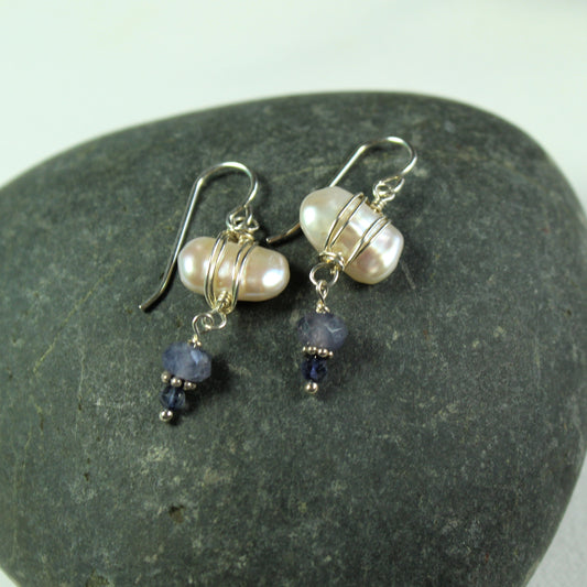 Pearl Wrap Earrings with Iolite