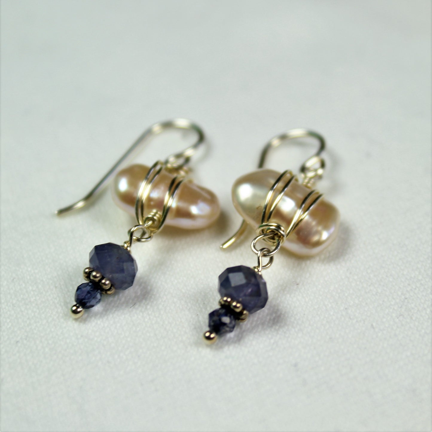 Pearl Wrap Earrings with Iolite