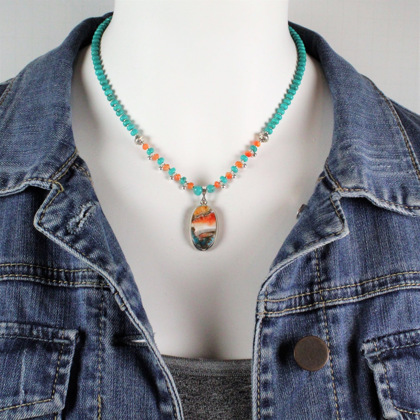 Spiny Oyster and Turquoise Necklace