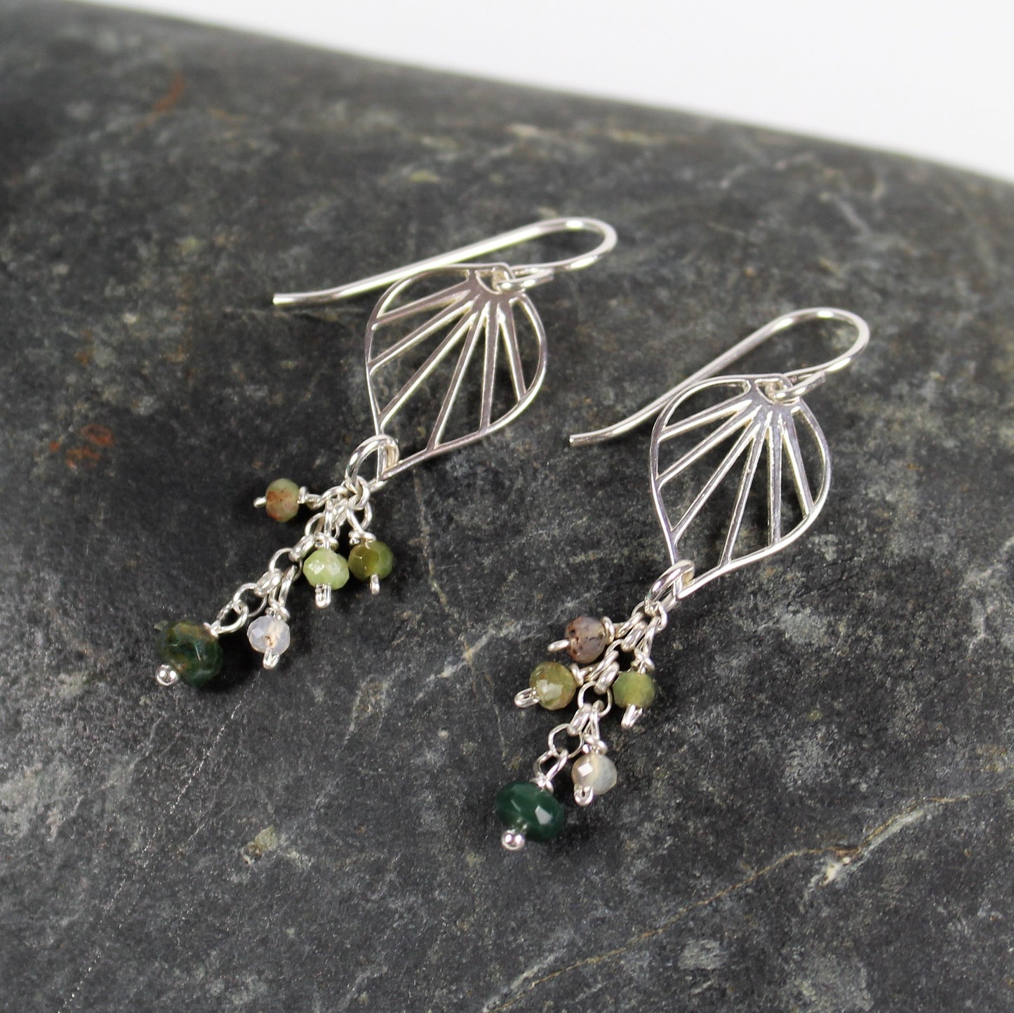 Sterling Leaf and Fancy Agate Earrings