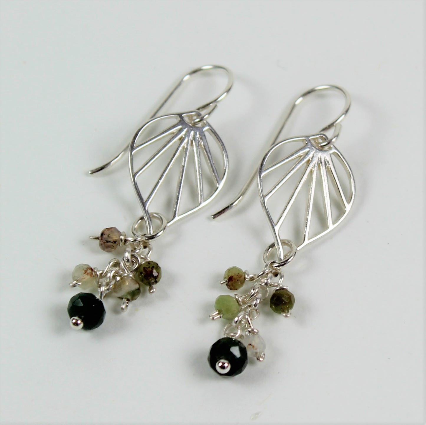 Sterling Leaf and Fancy Agate Earrings