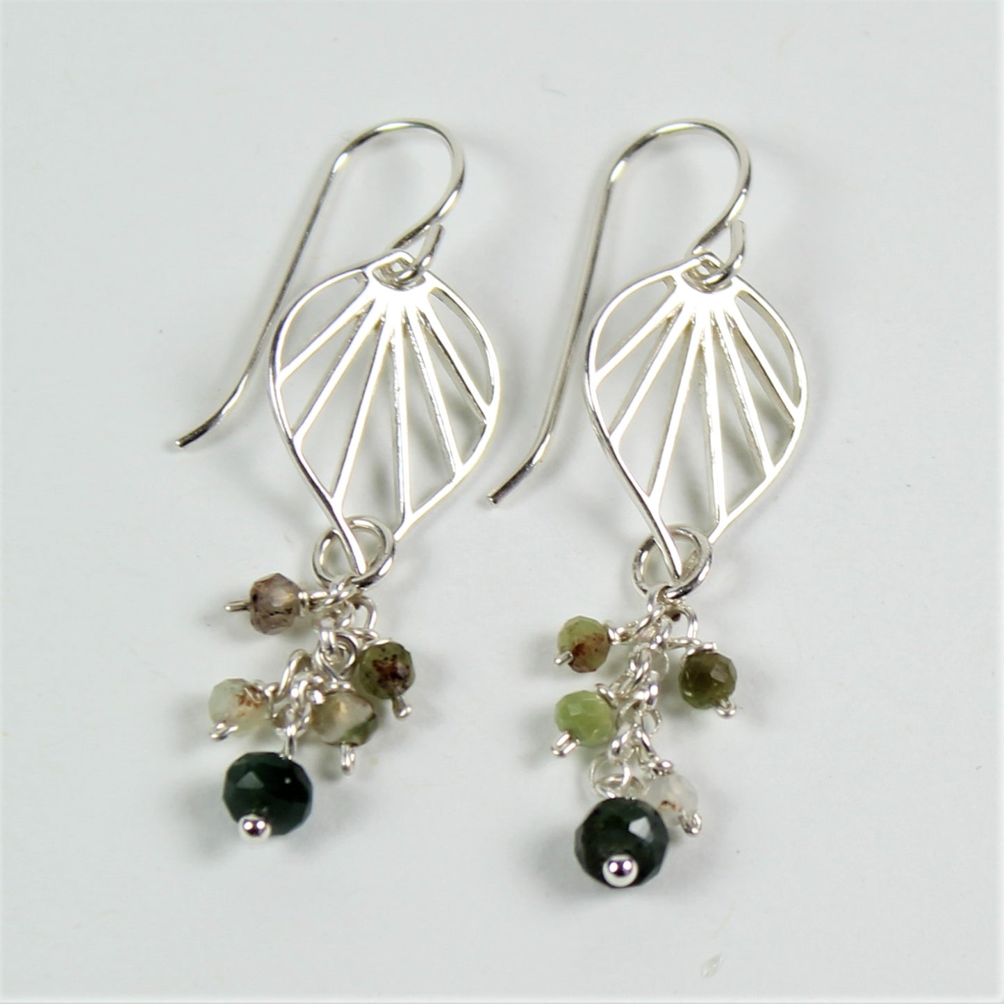 Sterling Leaf and Fancy Agate Earrings