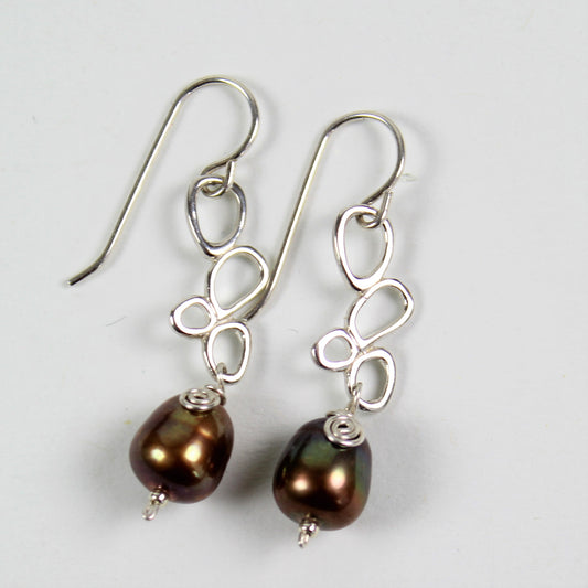 Green Pearl and Sterling Drop Earrings