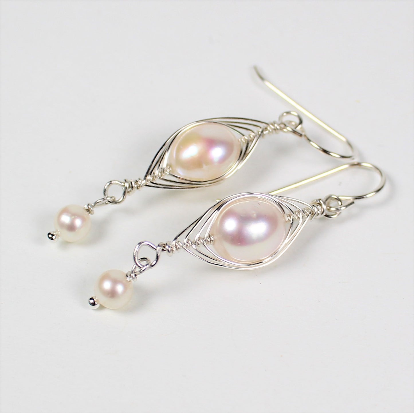 White Pearl Herringbone Earrings