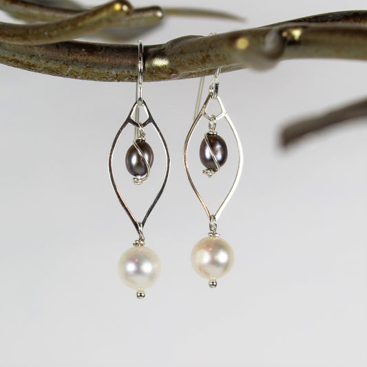 White and Beige Pearl Drop Earrings