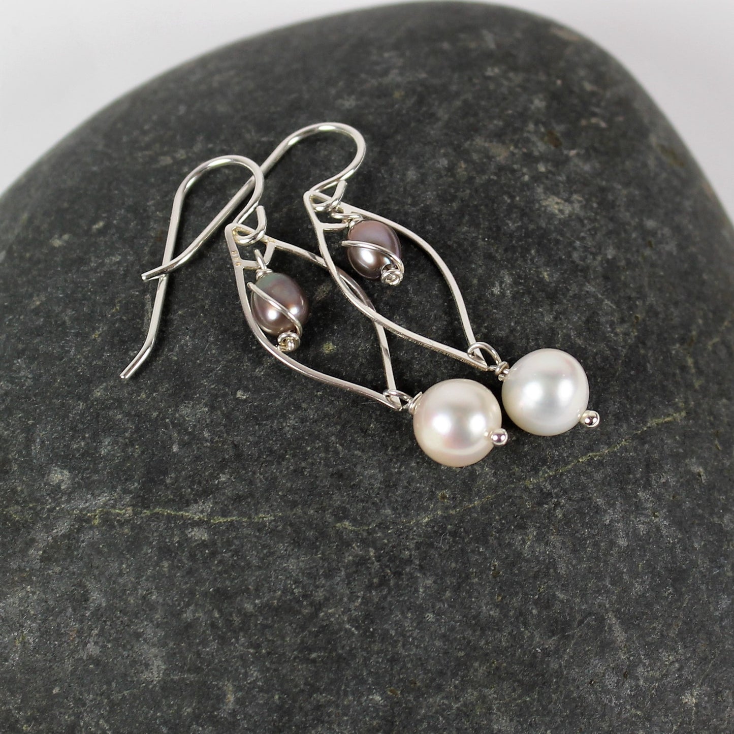 White and Beige Pearl Drop Earrings